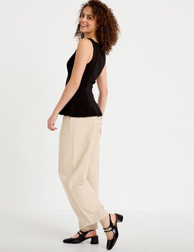 Pantalon chino coupe barrel beige femme