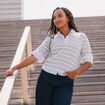 Polo manches courtes col chemise bleu femme