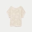 Pull ajour&eacute; col bateau manches courtes ecru femme