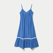 Robe longue &eacute;vas&eacute;e col v cr&ecirc;pe bleu fonc&eacute; femme