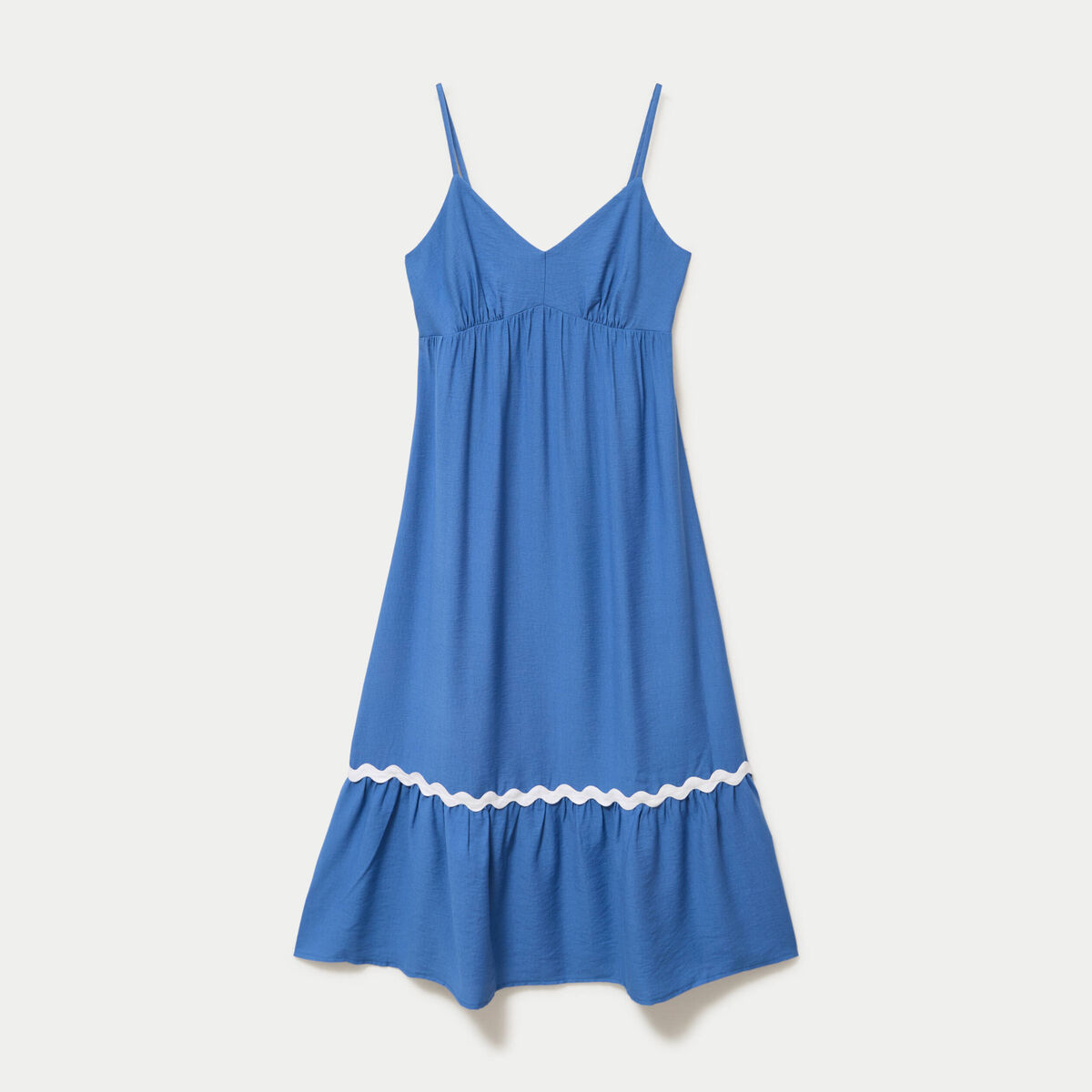 Robe longue &eacute;vas&eacute;e col v cr&ecirc;pe bleu fonc&eacute; femme