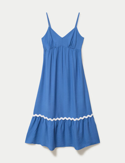 Robe longue &eacute;vas&eacute;e col v cr&ecirc;pe bleu fonc&eacute; femme