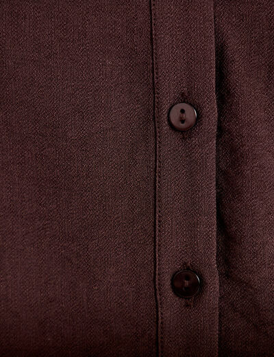 Chemise droite cropped manches courtes marron fonc&eacute; femme