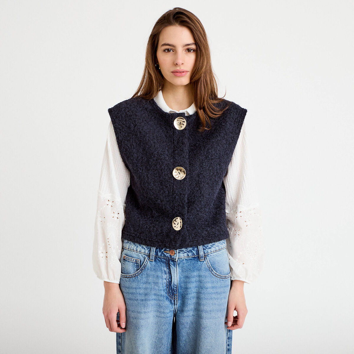 Gilet sans manches effet polaire bleu marine femme