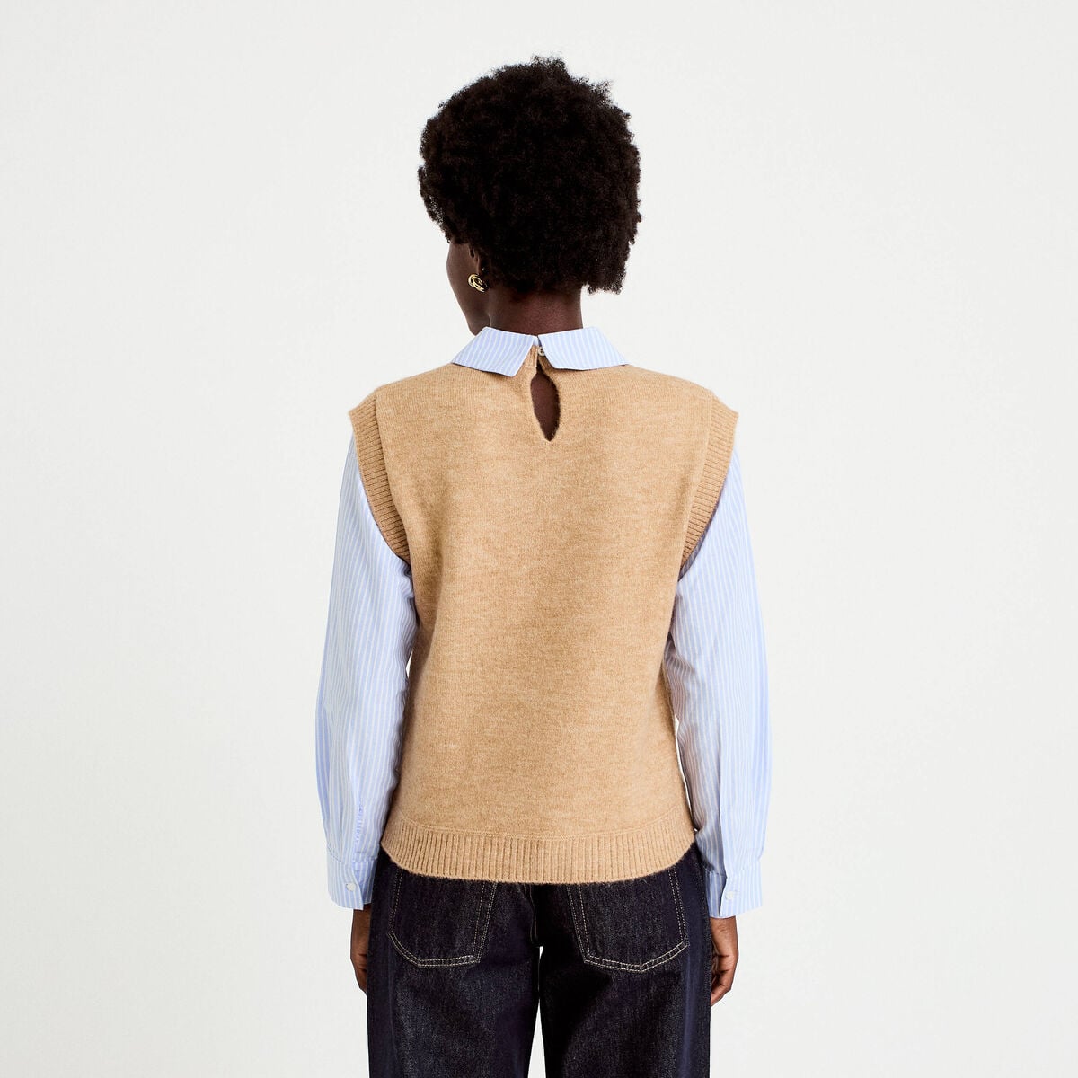 Pull fin 2-en-1 manches longues beige femme