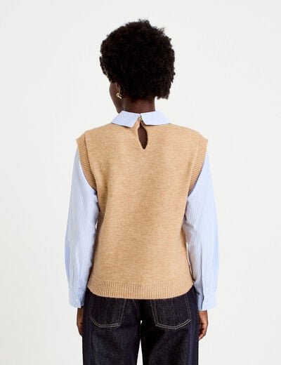 Pull fin 2-en-1 manches longues beige femme