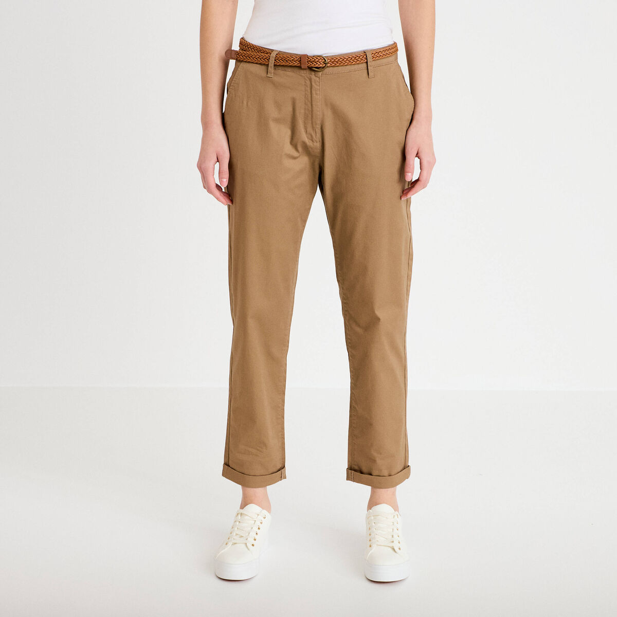 Pantalon chino 7/8&egrave;me beige femme