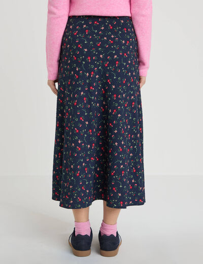 Jupe &eacute;vas&eacute;e longueur 3/4 bleu marine femme