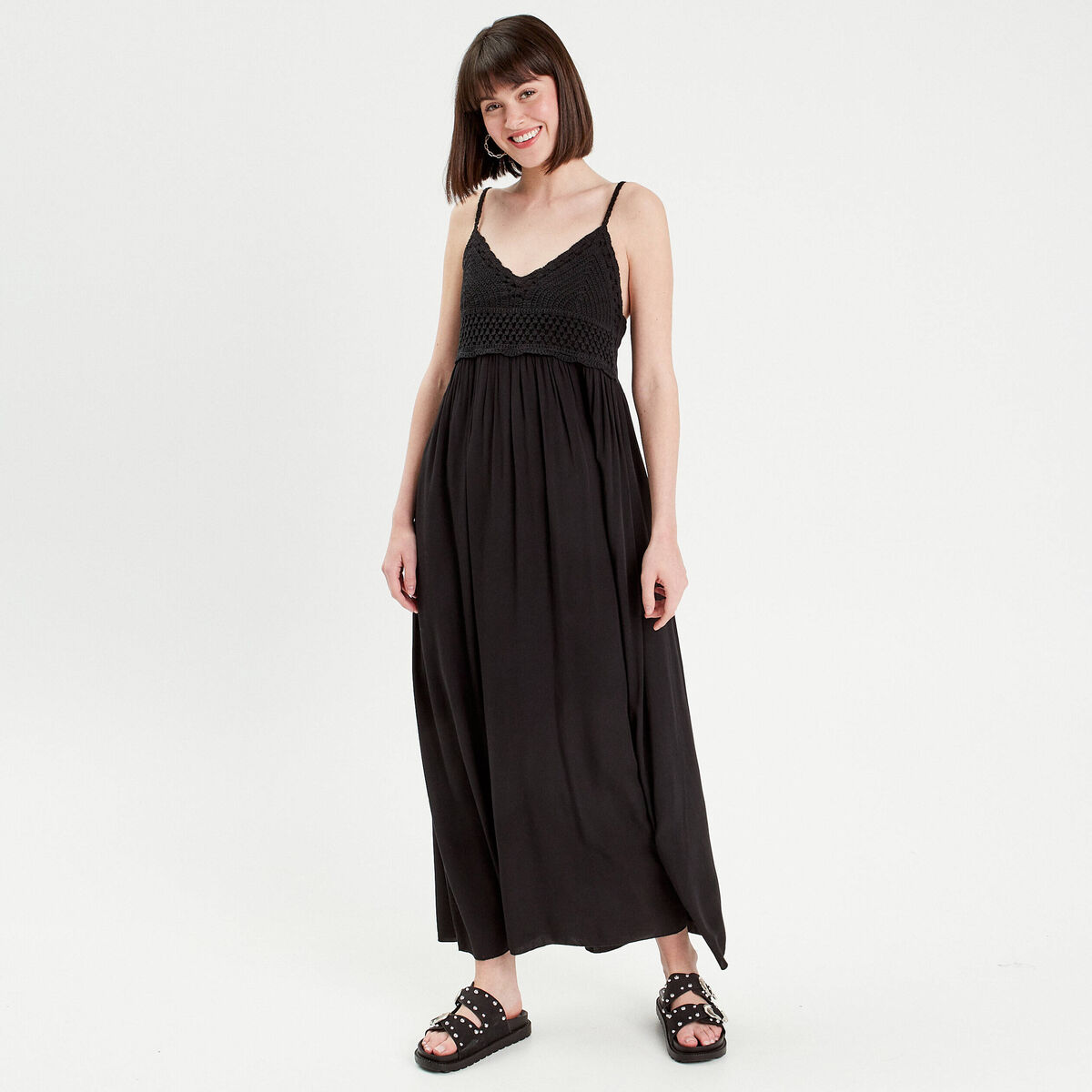 Robe longue &eacute;vas&eacute;e noir femme