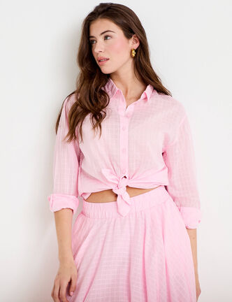 Chemise manches longues rose clair femme