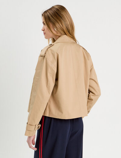 Trench court boutonn&eacute; sable femme