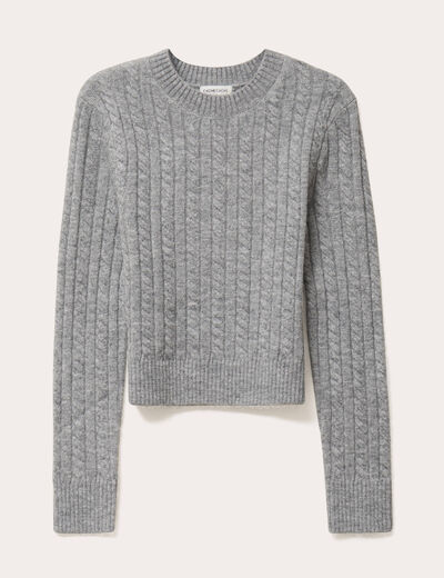Pull ajust&eacute; col rond manches longues gris fonc&eacute; femme