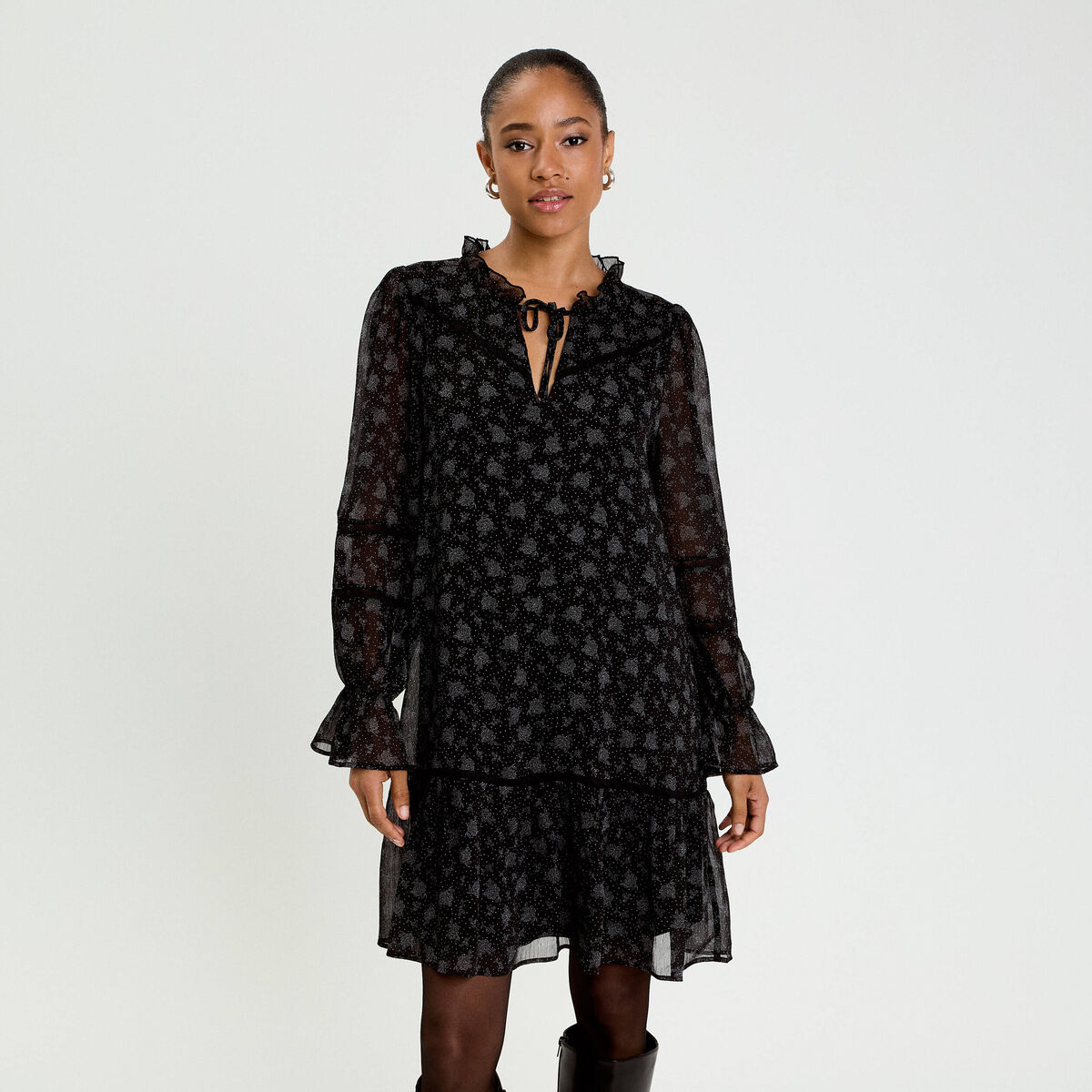 Robe &eacute;vas&eacute;e en voile noir femme