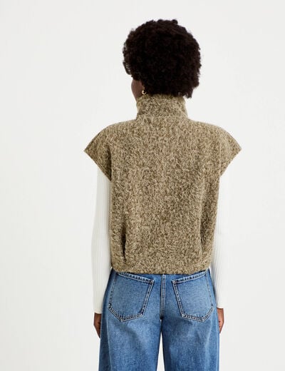 Veste sans manches col montant vert kaki femme
