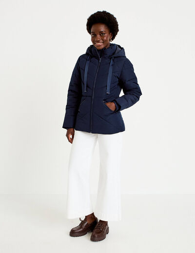 Doudoune cintr&eacute;e &agrave; capuche bleu marine femme