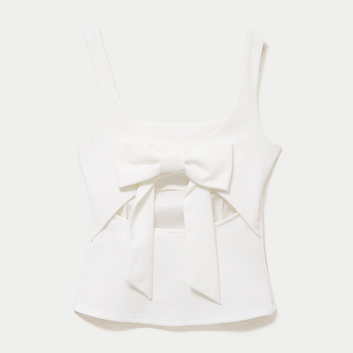 Top cintr&eacute; sans manches col carr&eacute; ecru femme