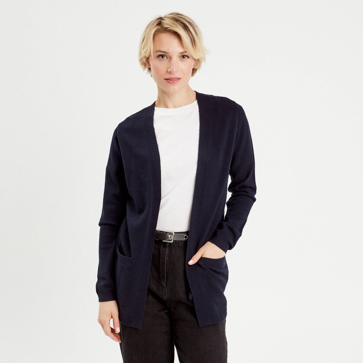 Gilet manches longues bleu marine femme