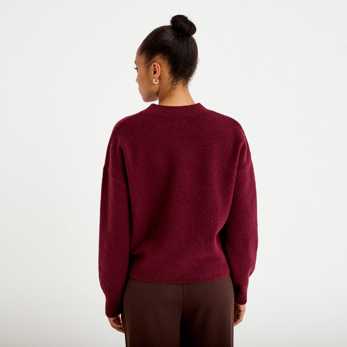 Pull col rond bordeaux femme