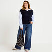 Pull chemise 2-en-1 bleu marine femme