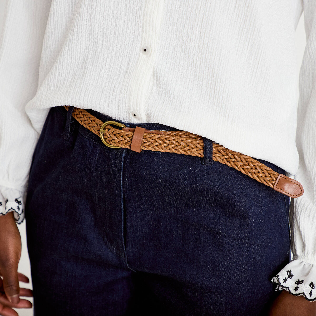 Jeans chino avec ceinture denim brut femme