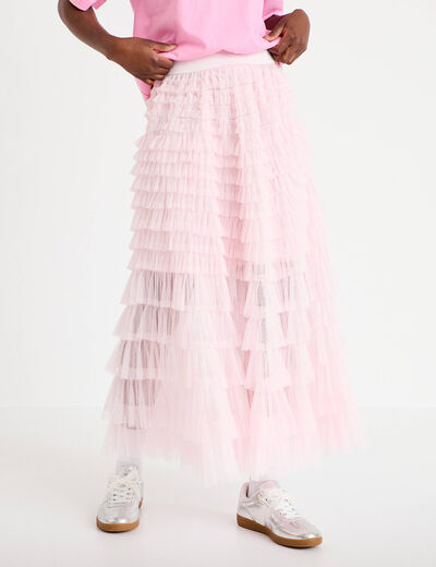 Jupe longue &eacute;vas&eacute;e rose clair femme