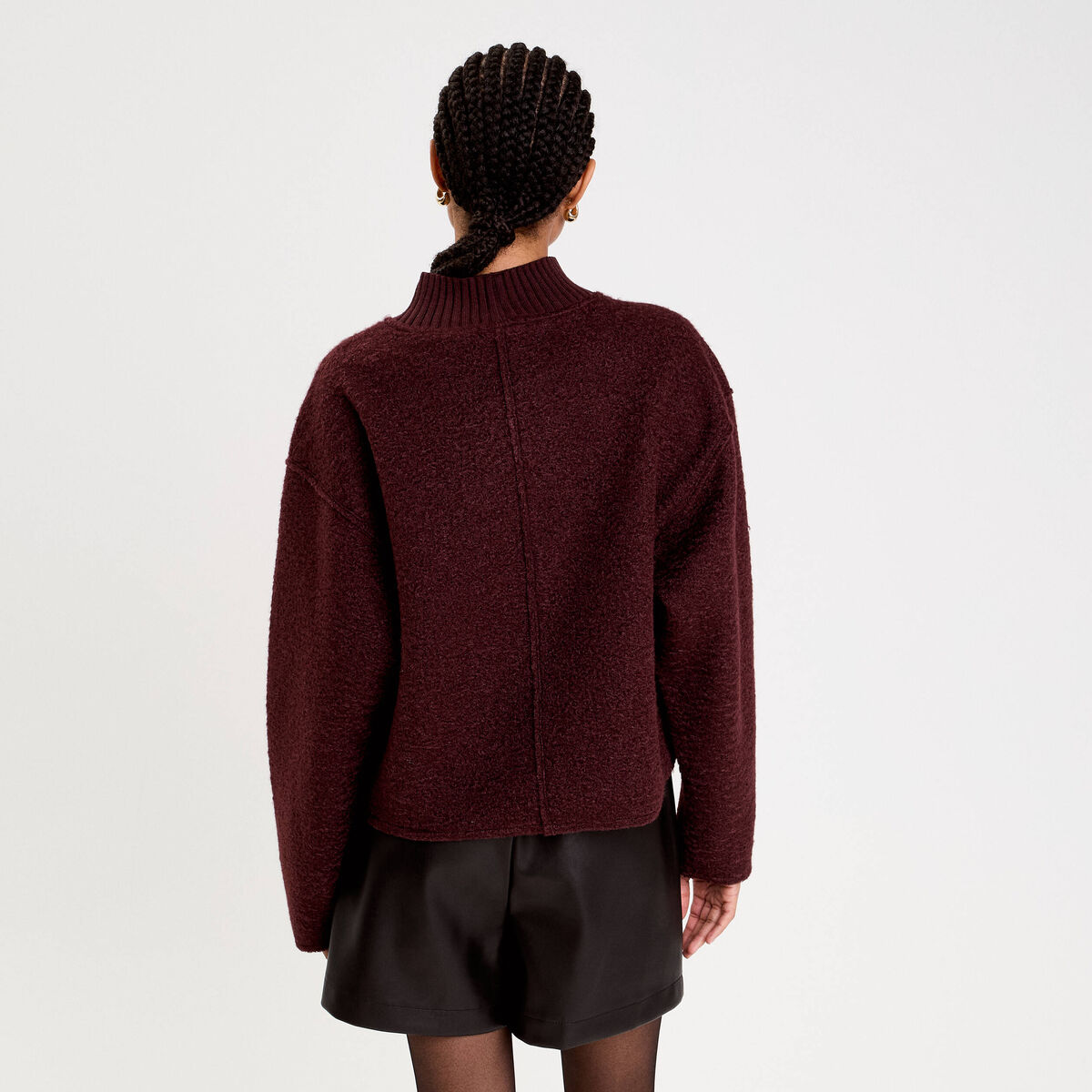 Sweat col montant rouge fonc&eacute; femme