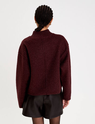 Sweat col montant rouge fonc&eacute; femme