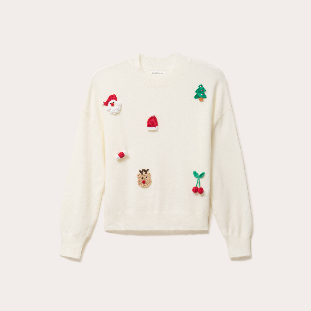 Pull de no&euml;l manches longues ecru femme