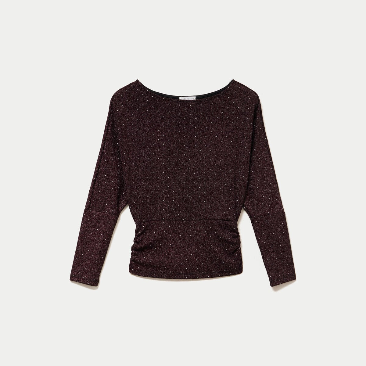 Top droit col bateau manches longues violet fonc&eacute; femme