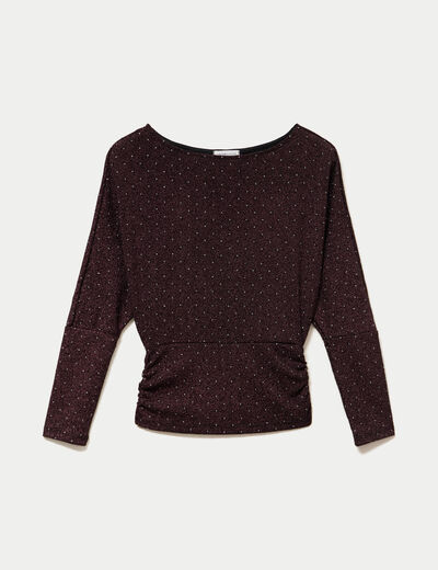 Top droit col bateau manches longues violet fonc&eacute; femme