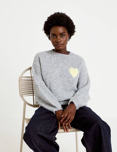 Pull oversize col rond manches longues gris clair femme