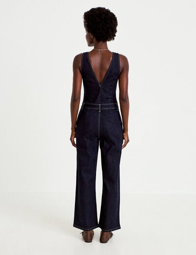 Combinaison jean large sans manches denim brut femme
