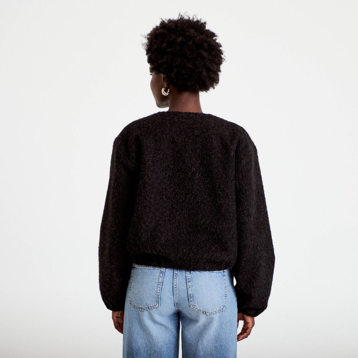 Veste cropped bas resserr&eacute; noir femme