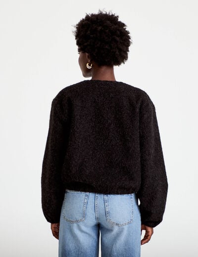 Veste cropped bas resserr&eacute; noir femme