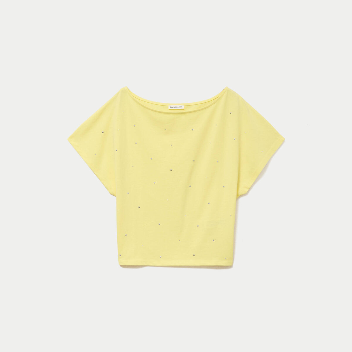 T-shirt col bateau manches courtes jaune citron femme