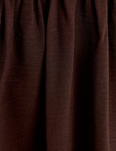 Robe droite courte col v manches 3/4 marron fonc&eacute; femme