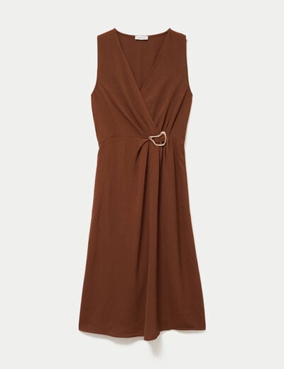 Robe droite 3/4 sans manches col v marron femme