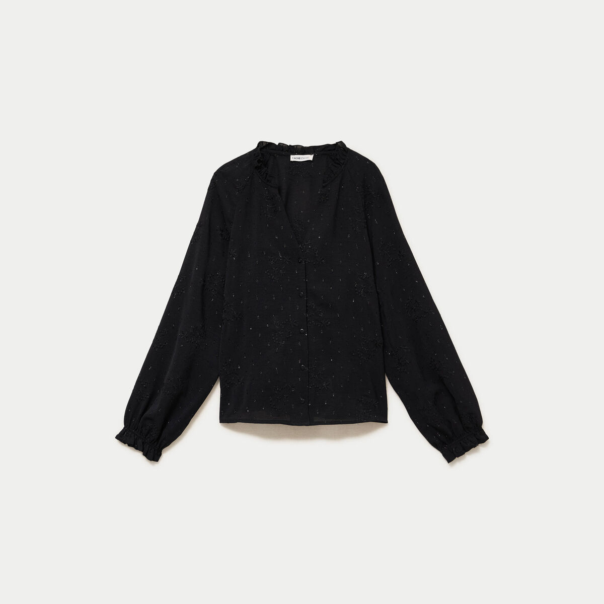 Blouse ample manches longues chin&eacute;e noir femme