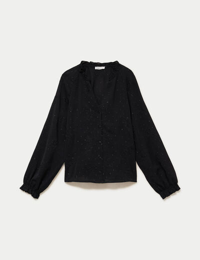 Blouse ample manches longues chin&eacute;e noir femme