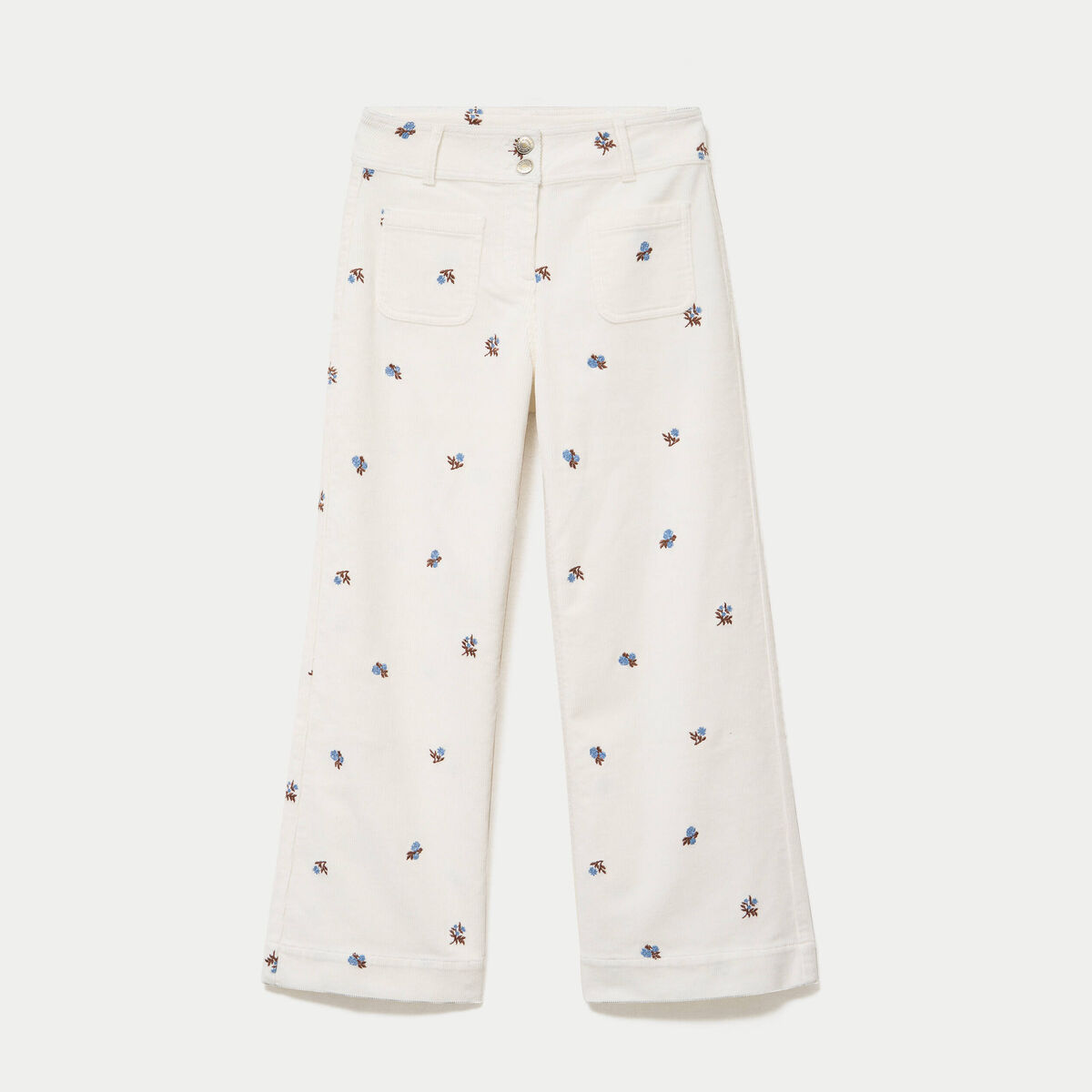 Pantalon wide leg taille haute velours blanc femme