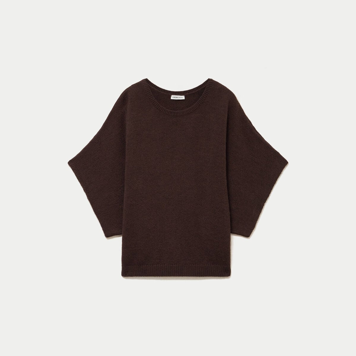 Pull oversize col rond manches courtes marron fonc&eacute; femme