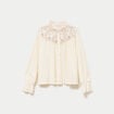 Blouse droite manches longues pliss&eacute;e ivoire femme