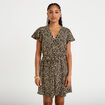 Robe courte &eacute;vas&eacute;e col v manches courtes beige femme