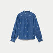 Chemise droite en jean col montant blanc femme
