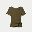 T-shirt col rond manches courtes bijou vert kaki femme