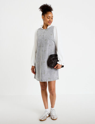 Robe courte &eacute;vas&eacute;e en jean sans manches denim gris femme