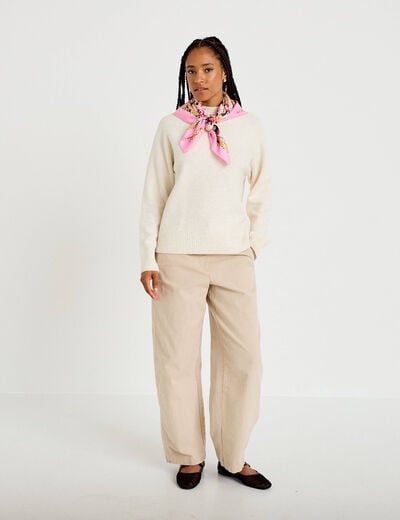 Pull col montant manches longues ecru femme