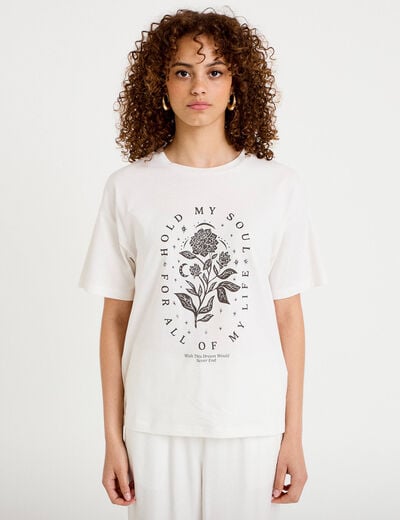 T-shirt oversize manches courtes ecru femme