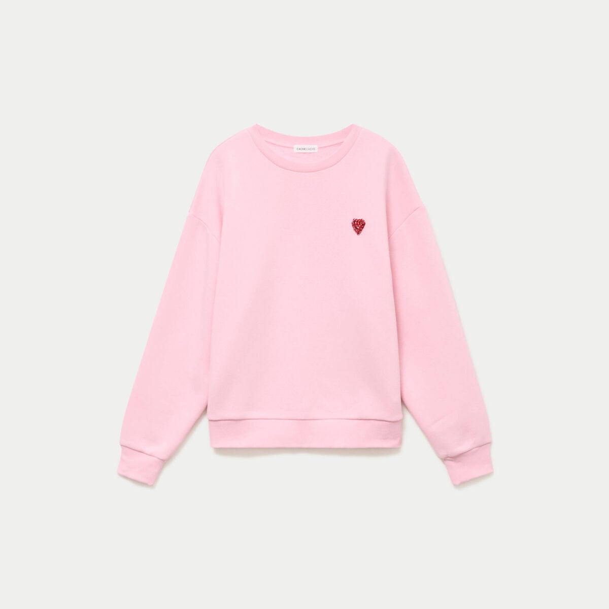 Sweat oversize col rond manches longues rose clair femme