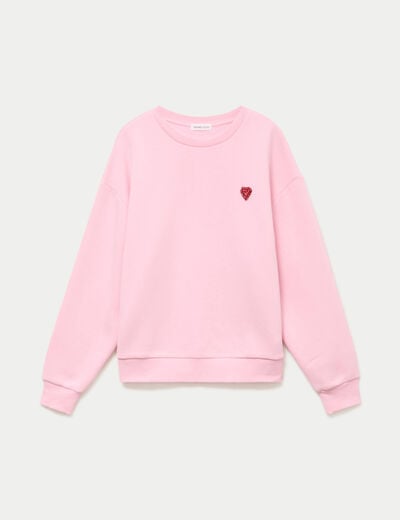 Sweat oversize col rond manches longues rose clair femme